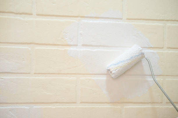 istock Girl painting the wall with white paint 2198474792