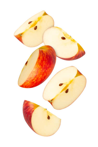 istock Falling Red Apple isolated on white background with clipping path, full depth of field 2198484506