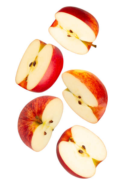 istock Falling Red Apple isolated on white background with clipping path, full depth of field 2198484507