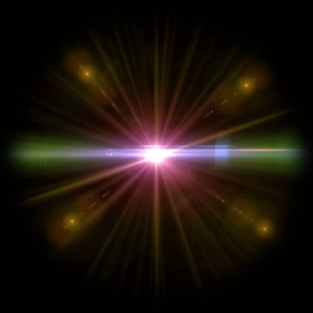 istock Abstract lens flare digital lighting rainbow color glow effect sparkle shiny bright with rays spotlight or sunlight mix bokeh on black background. 2198485031