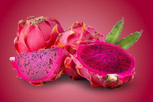 istock Red Dragonfruit or Red Pitaya isolated on a red background 2198486208