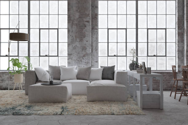 istock Modern living room with large windows 2198490068