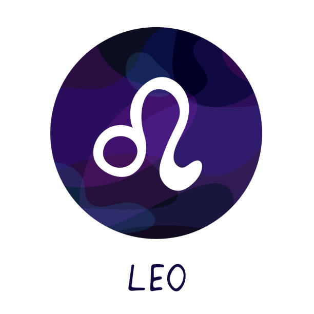 istock Hand drawn leo zodiac sign in round frame Astrology doodle clipart Element for design 2198490124