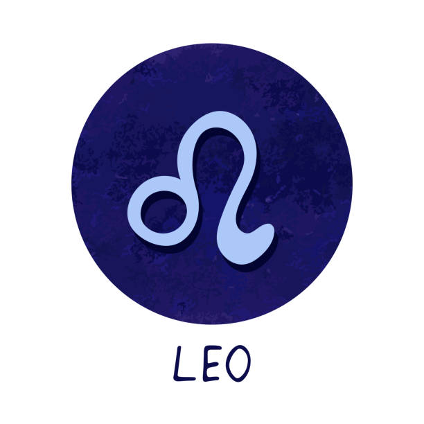 istock Hand drawn leo zodiac sign in blue round frame Astrology doodle clipart Element for design 2198492257