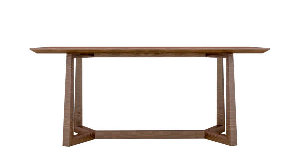 istock A modern, dark brown wooden dining table with a sleek, minimalist design and a smooth texture, isolated. 2198492831