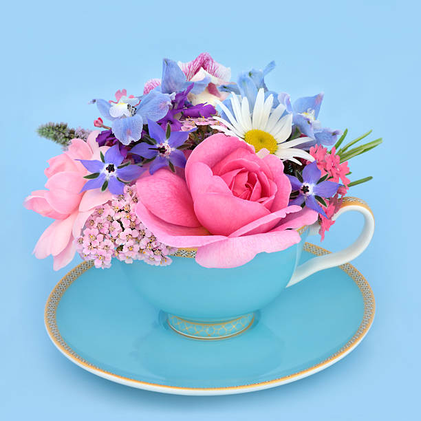 istock Surreal Summer Flower Arrangement in Blue Tea Cup 2198496824