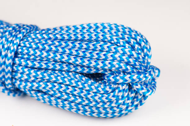istock Blue rope made of synthetic polyester material for climbing. Close-up background. 2198509669
