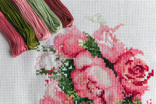 istock The process of cross-stitch on a white canvas Hades and thread floss 1 2198511980