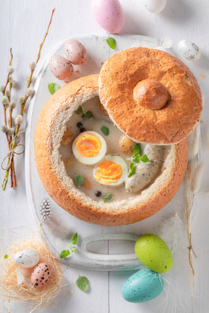 istock Classic sour soup served in unique way for Easter. 2198513484