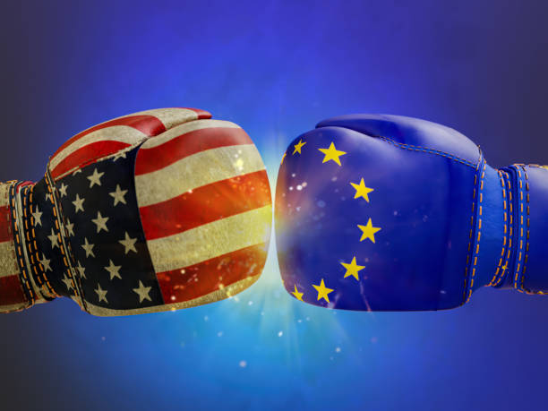 istock Symbolic Representation of Economic Conflict Between America and EU 2198516927
