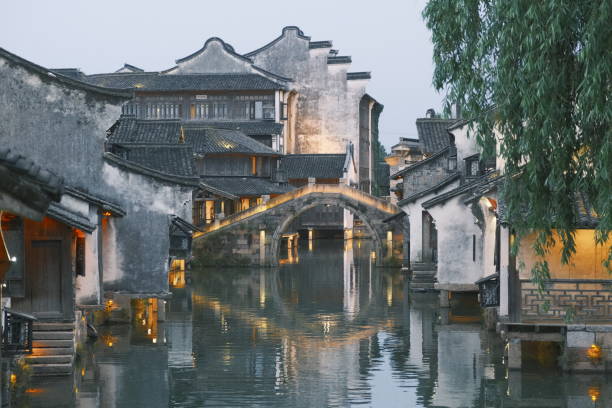 Houses and bridges in Wuzhen water town, China