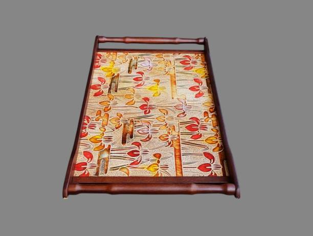 istock Orange and red floral pattern wooden tray 2198526421
