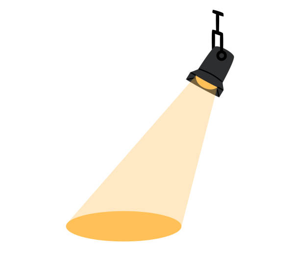 ikona spotlight. symbol światła scenicznego. event, koncert, performance, teatr. naklejki z okazji dnia teatru. płaska ilustracja wektorowa na białym tle - oprawa oświetleniowa obrazy stock illustrations