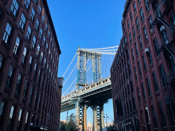 istock The Manhattan Bridge framed by buildings (Brooklyn, New York, USA) 2198535472