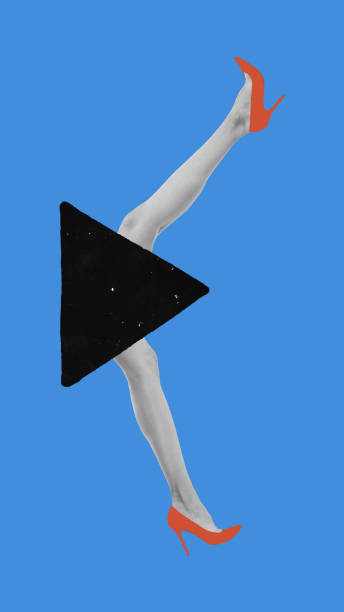 istock Conceptual art design. Play button with high-heeled legs symbolizing digital entertainment, video streaming, and multimedia engagement. 2198536144