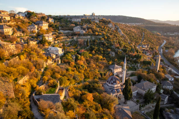 Historic Village Surrounded by Vibrant Foliage