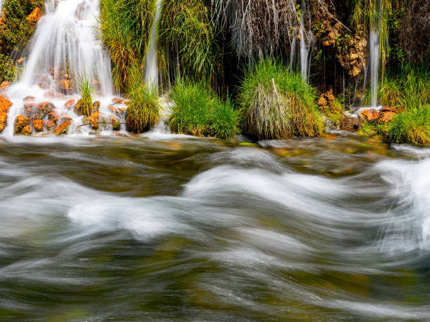 istock Raging river with mountain sprigs and green grass 2198547191