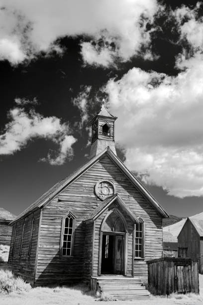 istock Black and white rustic old weathered church in the west 2198547566
