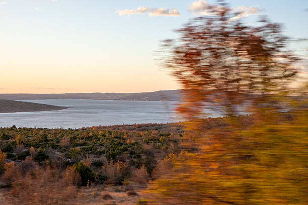A beautiful autumn scene capturing the vibrant foliage and calm waters, showcasing nature's splendor during the golden hour of a tranquil evening by the lake.