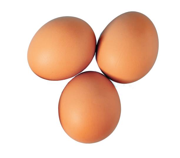 istock Three hen eggs cut out of background. Easter symbol. Top view. Big size. Brown color. 3 objects. PNG format. Chicken egg. Farm product. Healthy nutrition. Simple food. Flat lay. Close-up 2198559340