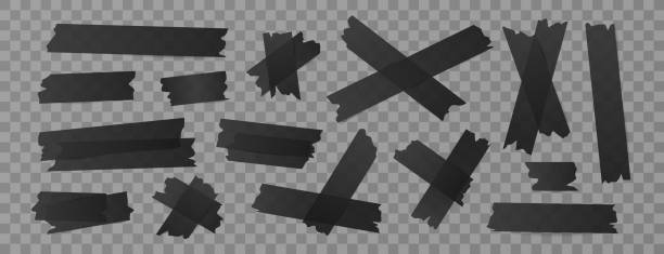 istock Set of isolated black sticky stripes, duct tapes. 2198560853