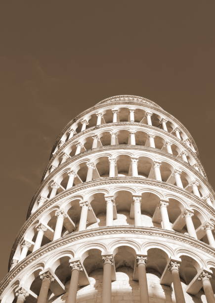 View of historical Pisa Tower in Cathedral Square of Pisa, Italy, isolated on white background.