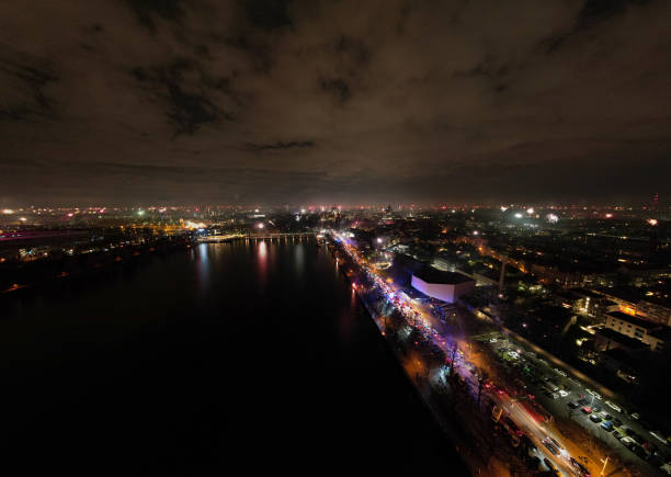 istock Experience a stunning night cityscape with a breathtaking river view in all its brilliance Hanover Maschsee Drone 2198568718