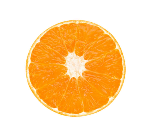 istock Slice of orange fruit isolated on white 2198571675