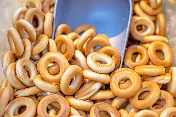 hot thin bagels croissants like biscuits in a home bakery