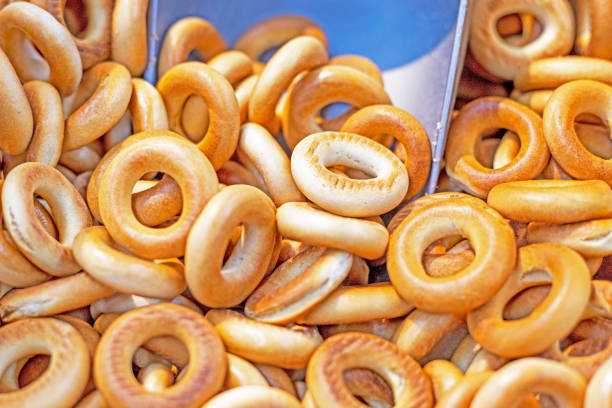 hot thin bagels croissants like biscuits in a home bakery