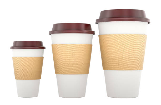 istock Set of disposable cups with lid for takeaway, different size. Small, medium and large. 3D rendering 2198590214