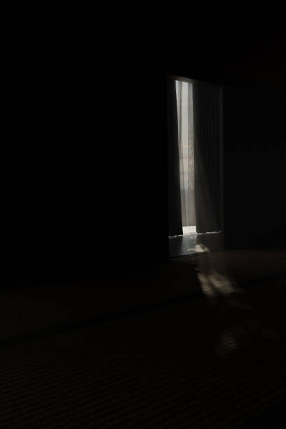 istock 3D Rendering of an empty Japanese room with light through curtains 2198597512