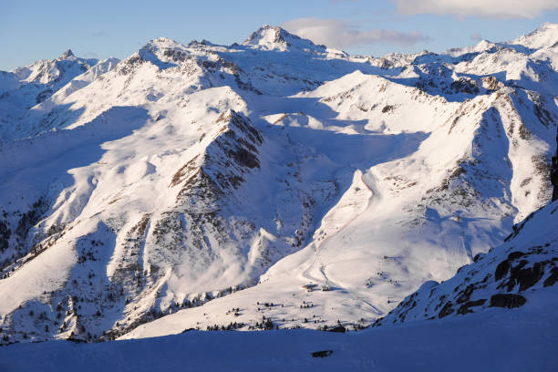 istock Breathtaking view of snow-covered mountain range, showcasing ski slopes and towering peaks, alpine ski resort 2198599492