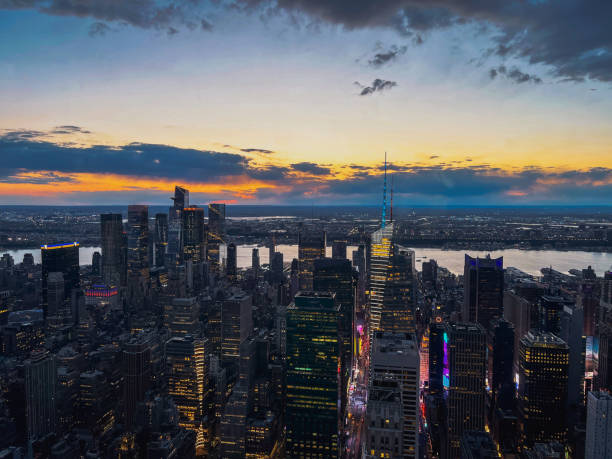 istock Manhattan downtown skyline view at evening time, New York 2198601525