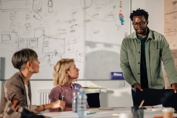 istock Marketing team brainstorming new ideas during meeting 2198602324