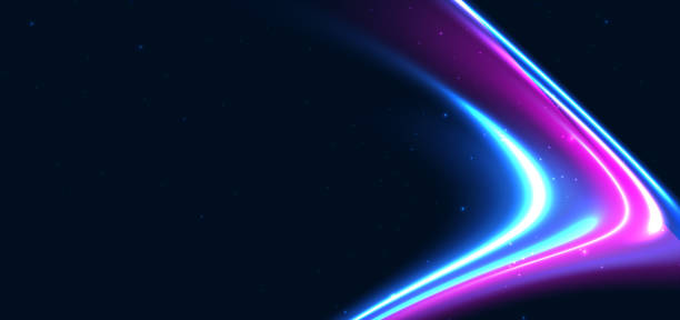 istock Hi-speed blue and pink curved rays on dark blue background. Speed motion moving concept. 2198610080