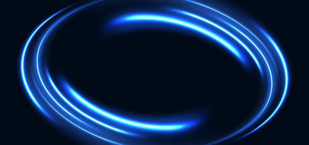 istock Futuristic glowing blue swirl rays on dark blue background. Hi-speed night effect blur speed motion moving. 2198610082