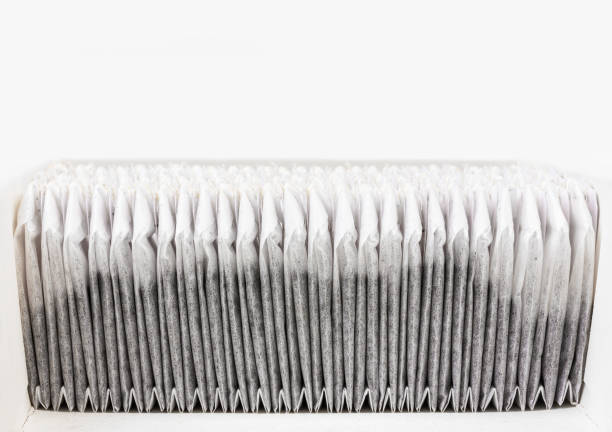 a set of tea bags in a box side view