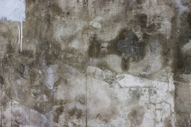 Close-up of a textured concrete wall with rough, uneven surfaces and a mix of gray and brown tones, showcasing natural imperfections and patterns.