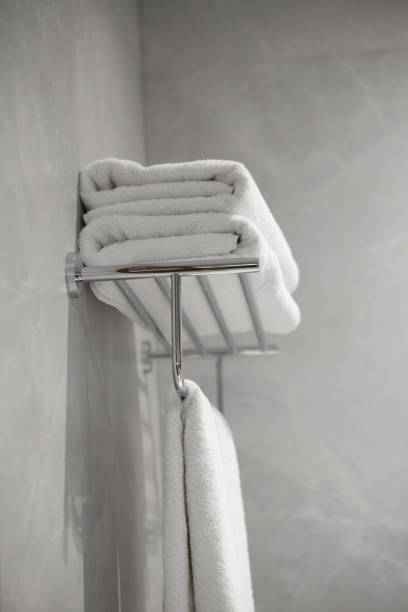 istock White towels in hotel bathroom, spa resort. 2198612464