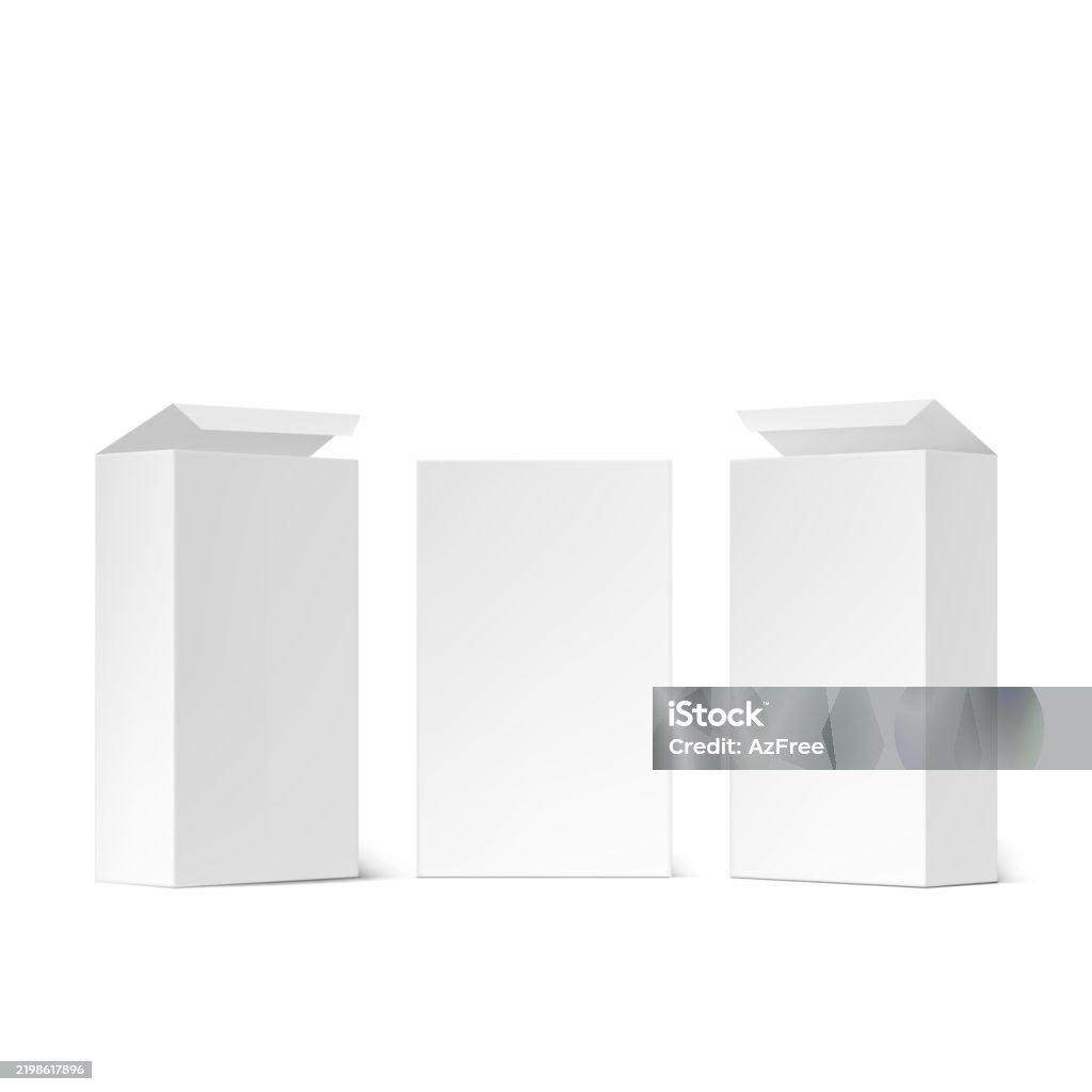 Open Flaps Box Blank White Packaging Boxes With Open Flaps Mockup Vector Stock ...