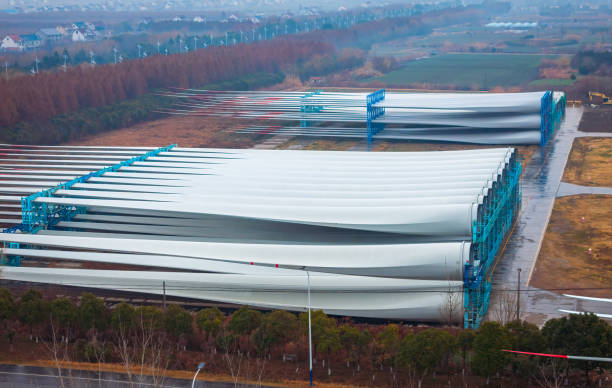 Aerial shot above a large group of objects at a commercial dock