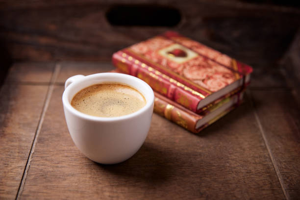 Cup of coffee on wooden background. Soft focus. Copy space.