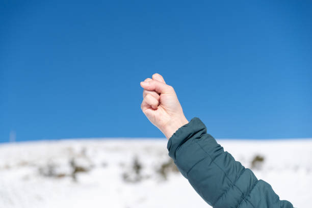 Gestures of people enjoying snowy mountains