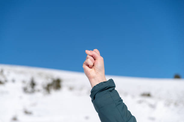 Gestures of people enjoying snowy mountains