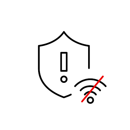 Firewall Disconnected Icon Shield Exclamation Mark And No Wifi Symbol Firewall Disconnected ...