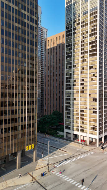 istock Panoramic drone shot of Chicago skyline with skyscrapers lining the Chicago River 2198631993