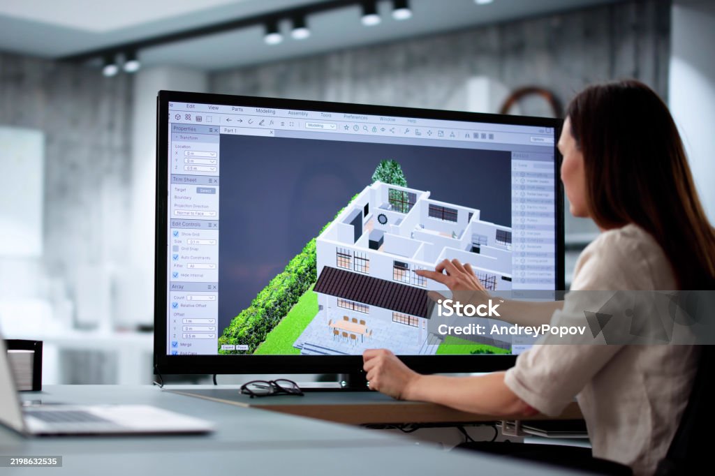 Atrchitect Using Computer Female Architect Using 3d Software Stock Photo - Download Image Now ...