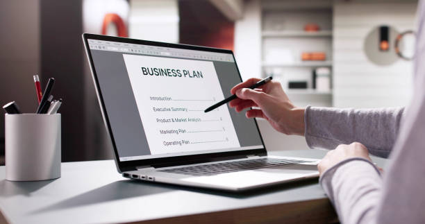 istock Entrepreneur crafting business plan on laptop with vision document 2198633804