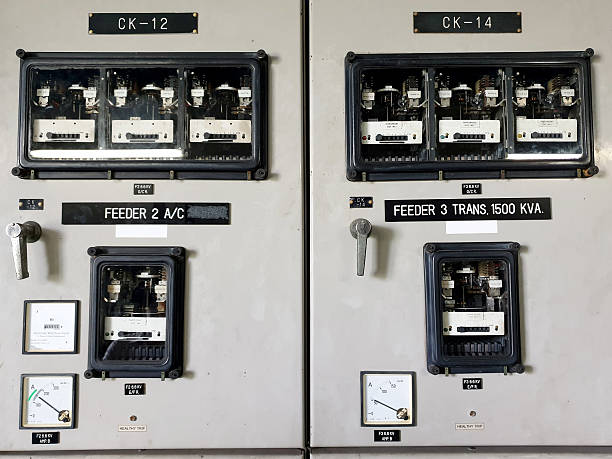 istock Two feeders of medium voltage protection relay panel. 2198636110